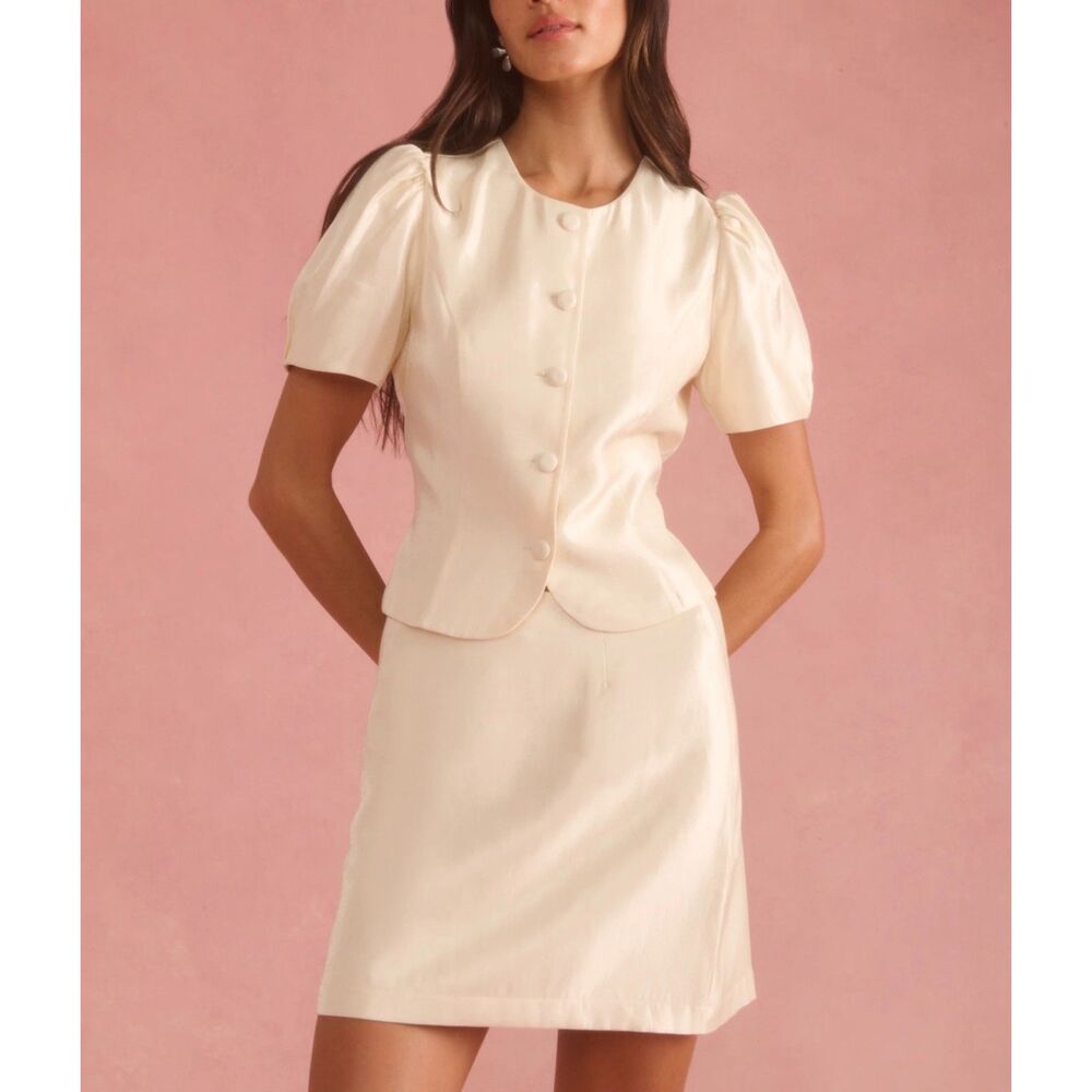 Few Moda Kourt Cambria Blazer and Mini Skirt Set Cream White Size 10